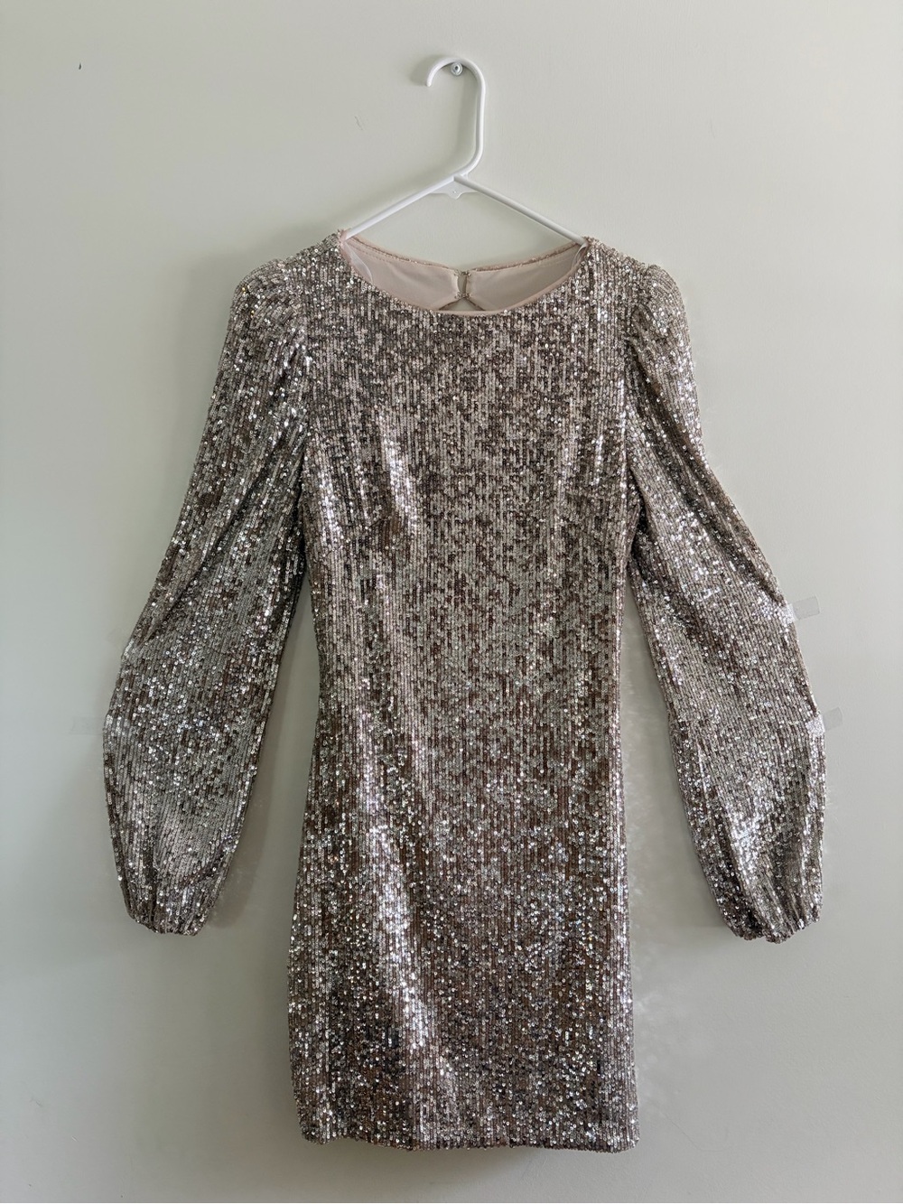 Xscape Silver Sequin Long-Sleeve Mini Dress